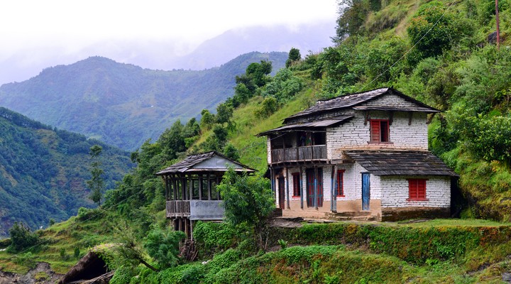 Huisjes in het plaatsje Gorkha, Nepal