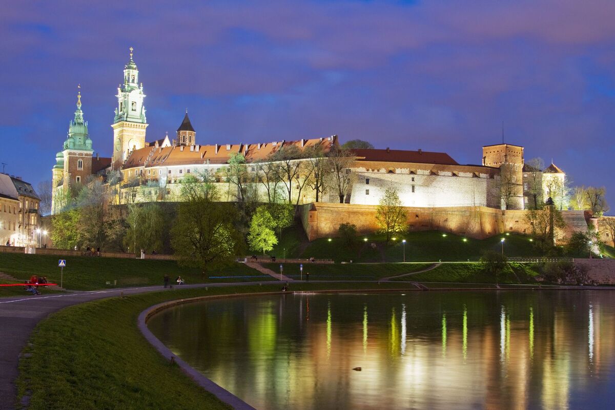 Krakau in de avond, Polen