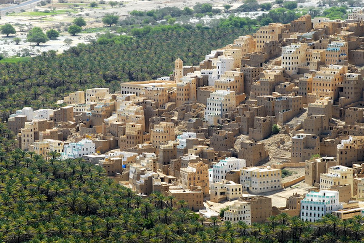 Uitzicht op de stad van Seiyun, in de Hadramaut Vallei