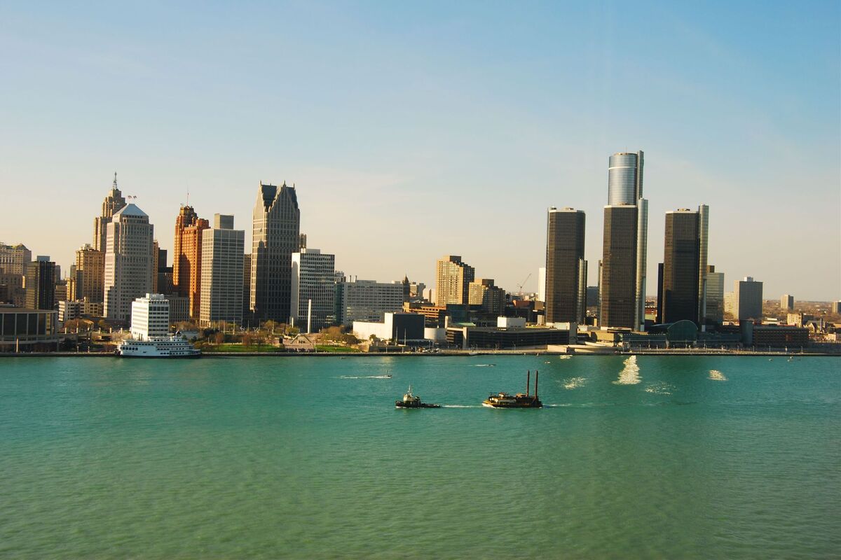Detroit skyline gezien vanaf Windsor
