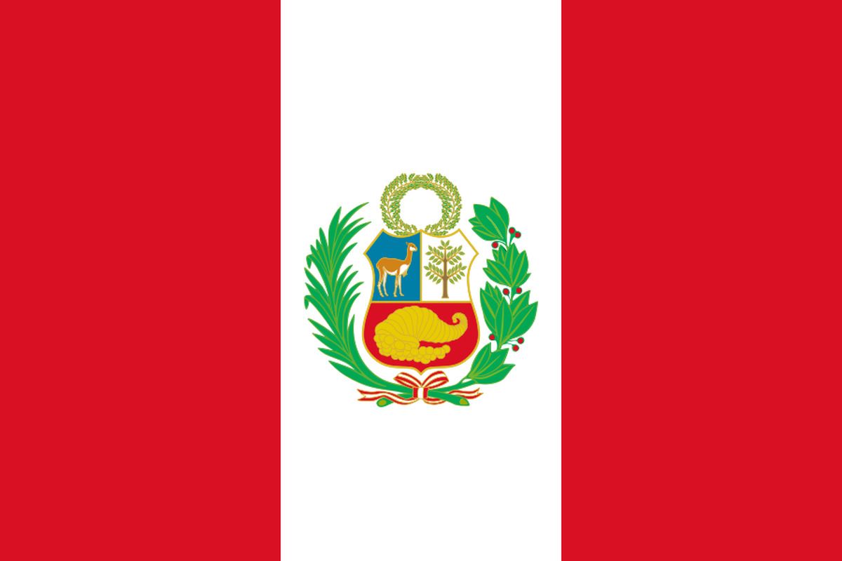 De staatsvlag van Peru, die alleen gebruikt mag worden door de overheid