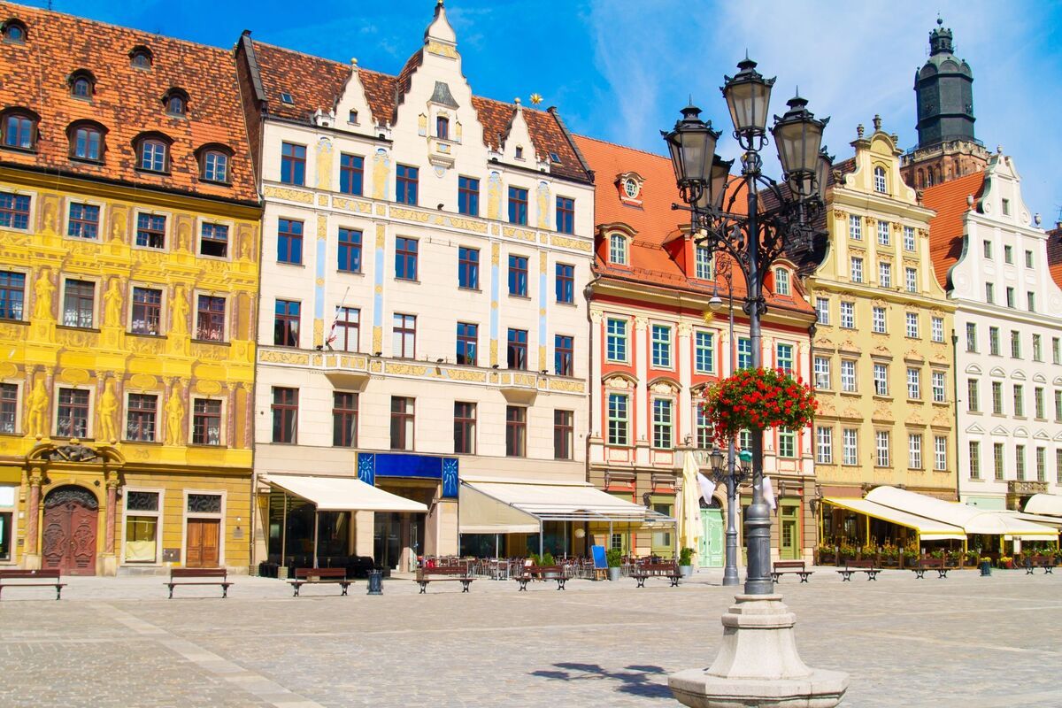Middeleeuws plein in Wroclaw, Polen