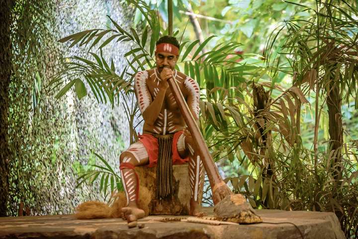 Aboriginal die traditionele muziek maakt