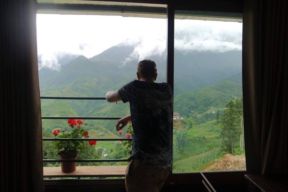 Uitzicht vanuit onze hotelkamer in Sapa