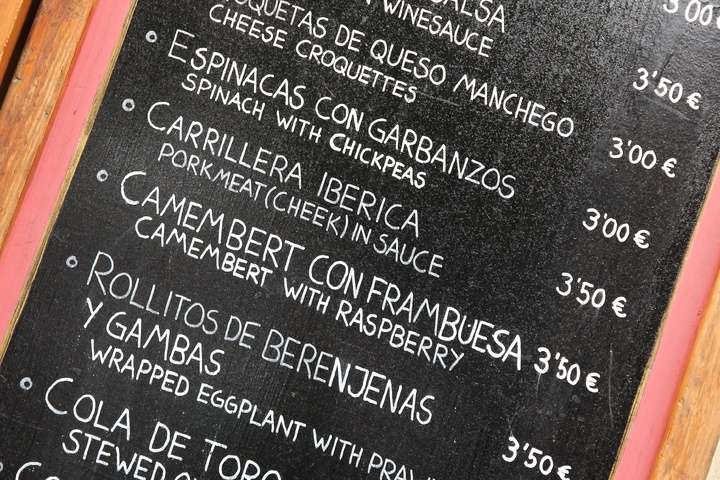 Menukaart vol tapasgerechtjes