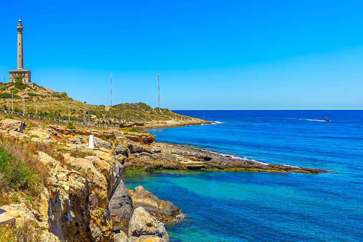 Cabo de Palos vuurtoren op La Manga, Murcia, Costa Cálida